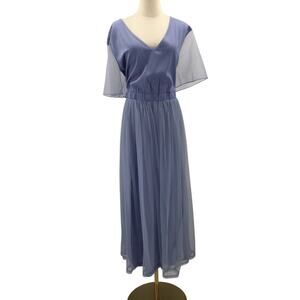 BLOOMCHIC 18-20 2X Plus Baby Blue V Neck Elastic Waist Tulle Midi Dress NWT B100